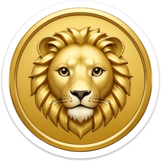Fais un emoji de pièce d'or ronde avec l'inscription "F" dessus et un lion très détaillé gravé sur la pièce. Le F et le lion doivent être très lisible ainsi que les détails autour de la pièce. Monnaie Fcoins sticker