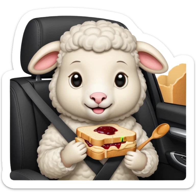 cute baby sheep eating peanut butter and jelly driving in a bmw xi  sticker