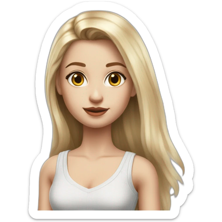 hyperrealist caucasian girl, long straight blonde hair, white v-neck laced crop top, grey mini pencil skirt sticker