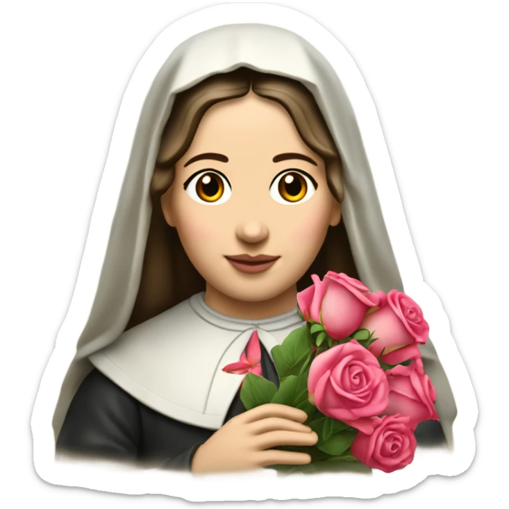 Sainte Terese of Lisieux avec bouquet de Rose vrai visage de Sainte Thérèse de Lisieux française vue de 3/4 sticker