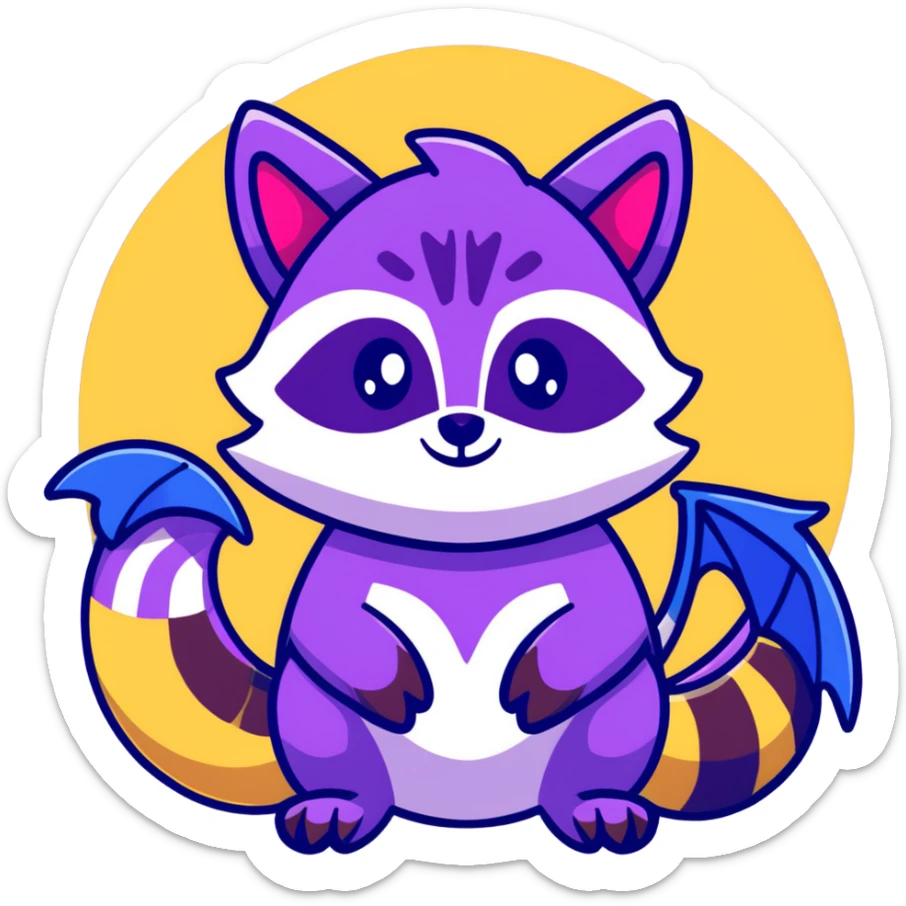Raccoon dragon hybrid with wings dark purple and blue no yellow sticker