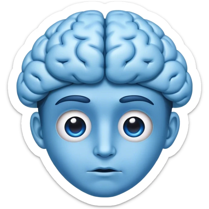 All blue adult person face emoji with a brain for hair and calm expression sticker