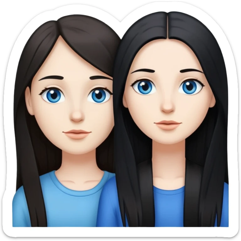 Lesbian couple with white skin. One with long straight black hair. One with long straight brown hair. Both with blue eyes  sticker