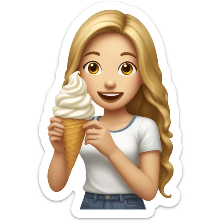 White teen girl eating Vanilla ice cream sundae sticker