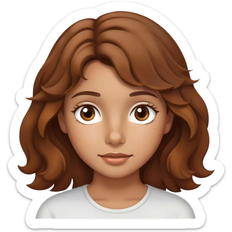 brown wavy haired girl with brown eyes tan skin and minimal freckles  sticker