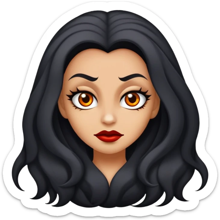 Faça uma vampira, do gênero feminino, cabelos longos preto, mas não tanto, olhos castanhos escuros marcantes, e uma mordida no rosto ou pescoço  sticker