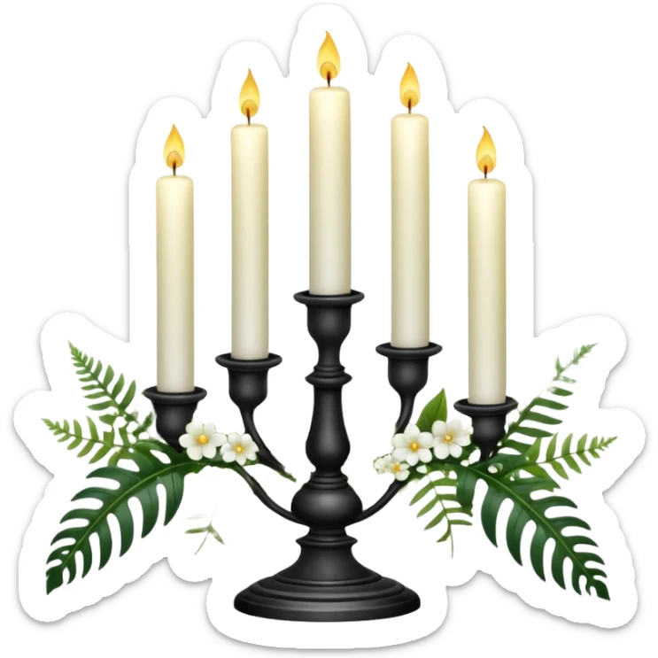 Aesthetic scenic beautiful gorgeous pretty elegant sparkly shiny scene of Candles white and with flowers and marble pedestals and lush vines and ferns sticker