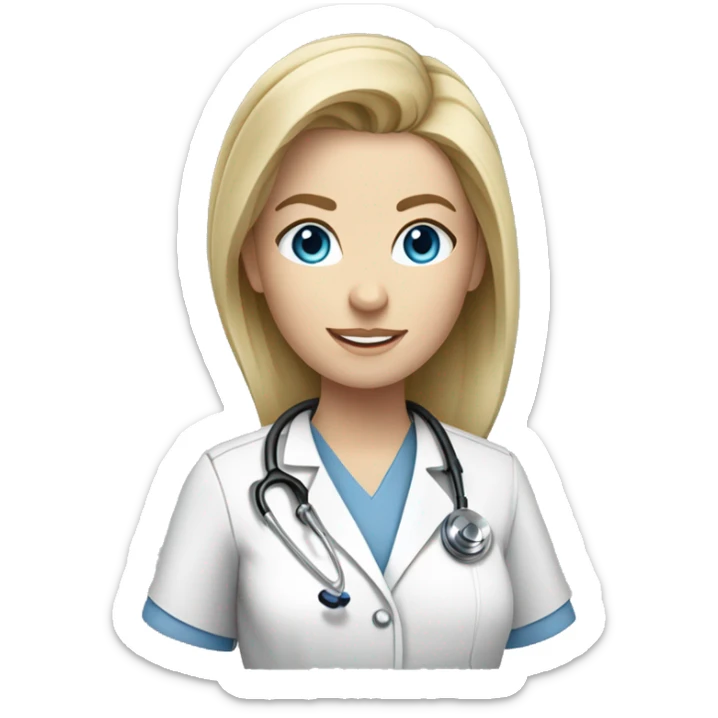 female doctor with blonde hair blue eyes pale skin blue stethoscope and grey scrub top sticker