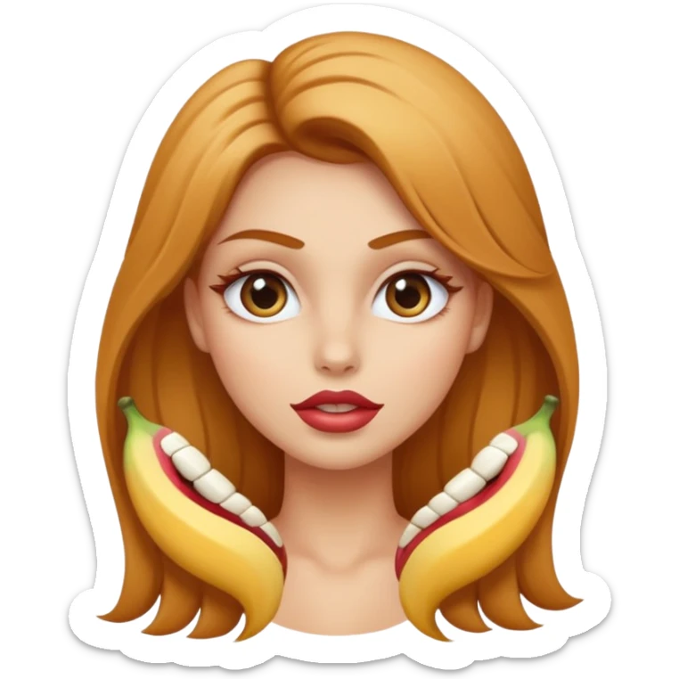 una chica con pose divertida de 18 años con los labios con pintalabios nude y los ojos maquillados, de piel blanca con el pelo liso, largo y rubio, ojos marrones GUAPA sticker