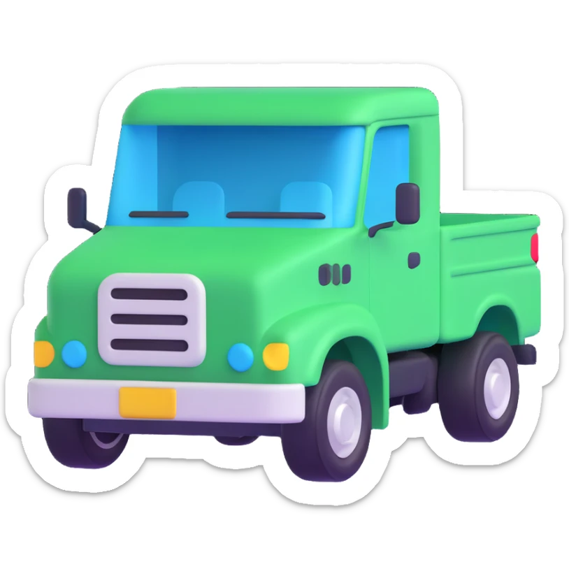 side view of a truck, green and blue colors, 3d emoji style sticker