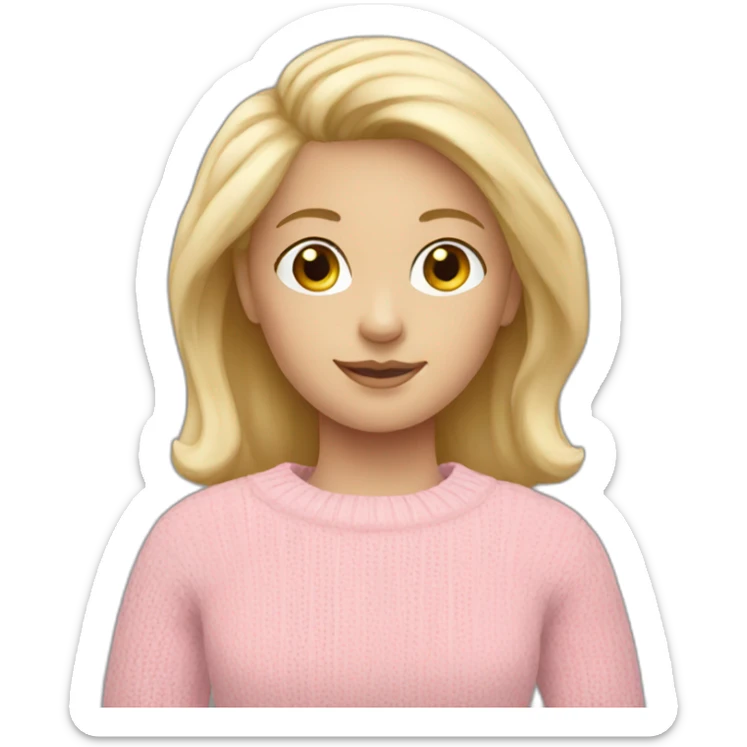 a girl with blond hair wearing a pink sweater with gray pants and white stockings sticker
