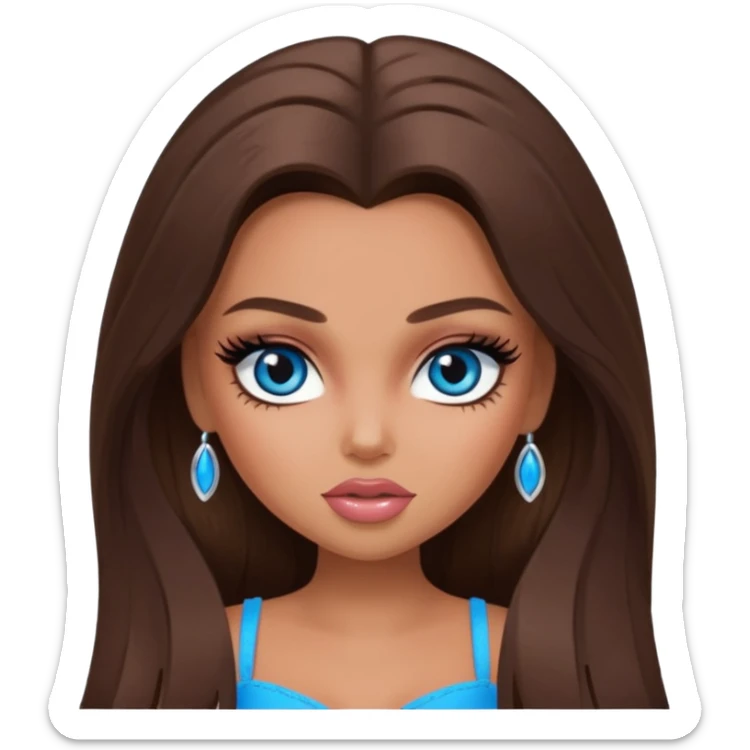 pretty bratz baddie, long brunette hair, pretty makeup, long lashes, blue eyes, tan skin sticker