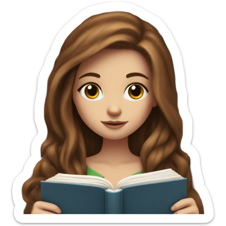 White girl, long brown hair, piercings, tattoos, reading book, blue eyes sticker