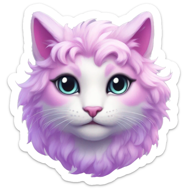Kawaii colorful bright lilac-pink-white-gradient fantasy ethereal anthro feline fursona animal creature sticker