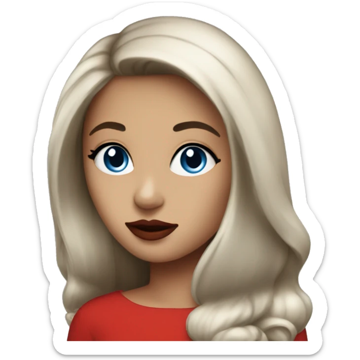 dark straight hair blue eyes red lipstick red dress sticker