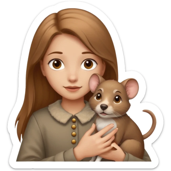 girl with brown eyes and light brown hair petting an Andalusian rat-catcher dog sticker