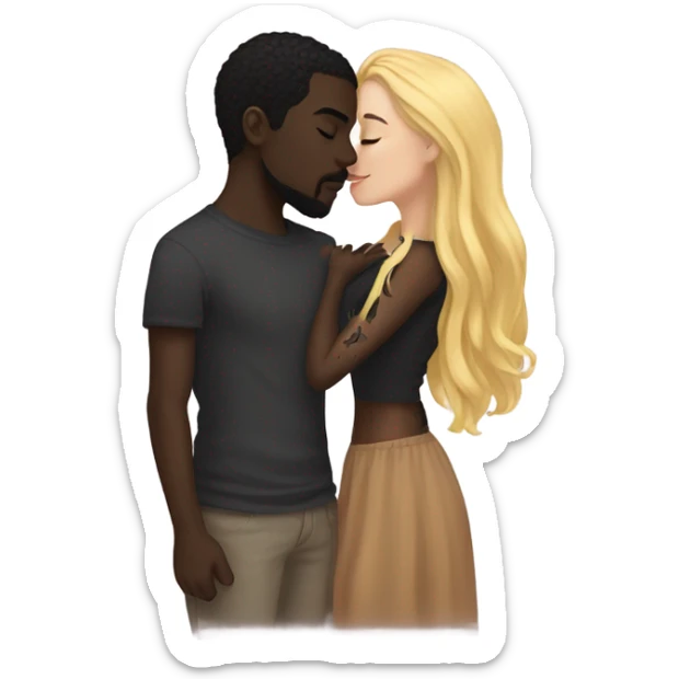 Light skin, long haired girl, kissing, dark skin boyfriend with face, tattoos sticker
