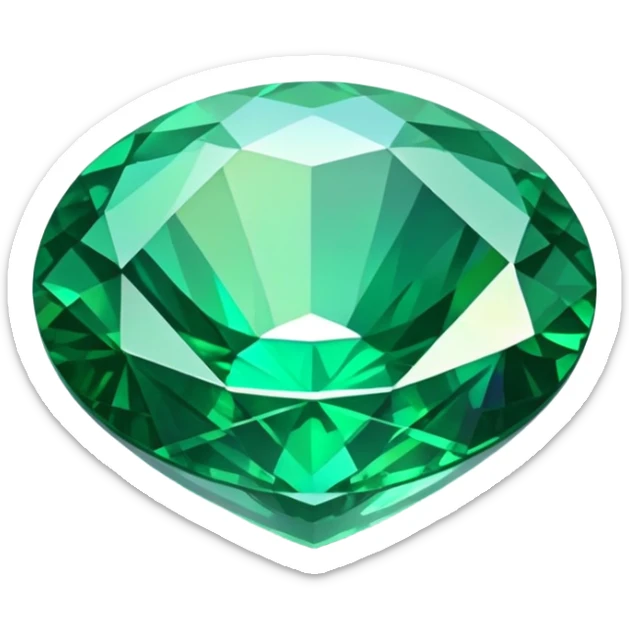 round cut emerald gemstone with rich green color and holographic iridescent shine sticker