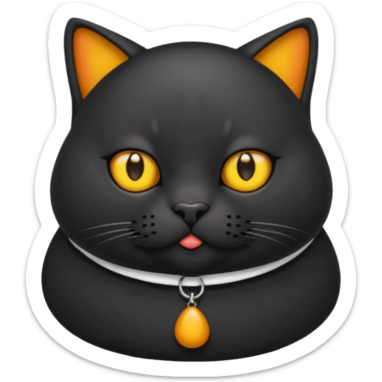 Un gato negro gordito con los ojos de color amarillos sentado con un collar que diga: waina michi sticker