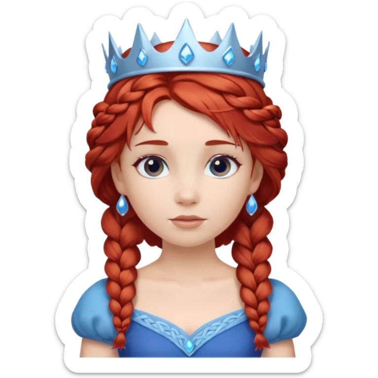 braided hair ice princess with blue crown, red hair sticker