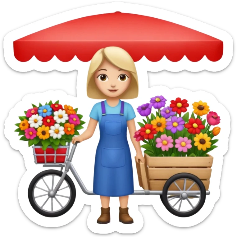 Shopper with flower bouquet,Farmers’ Market, background Flowers cart, market. sticker