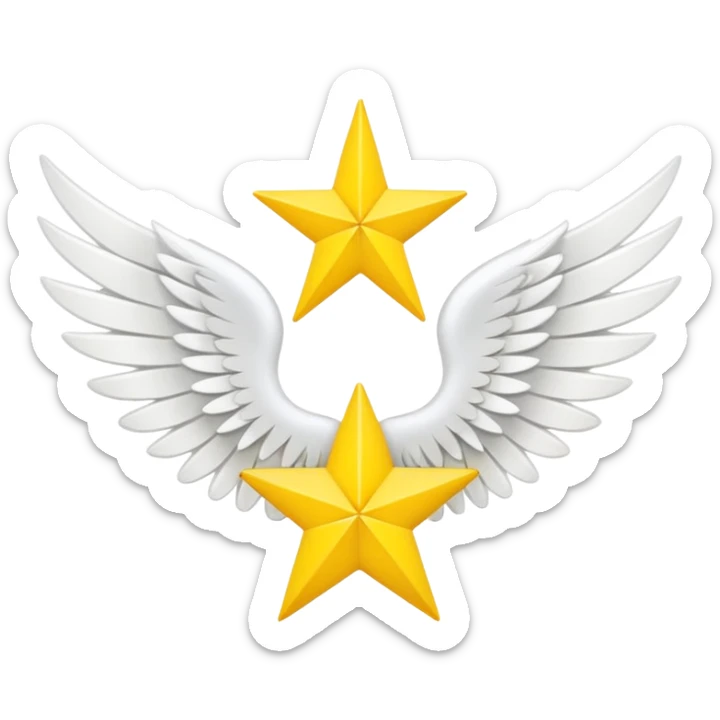 An image with wings on a star based on the star and wings of the basic emoji of the iPhone. not 3d just plat sticker