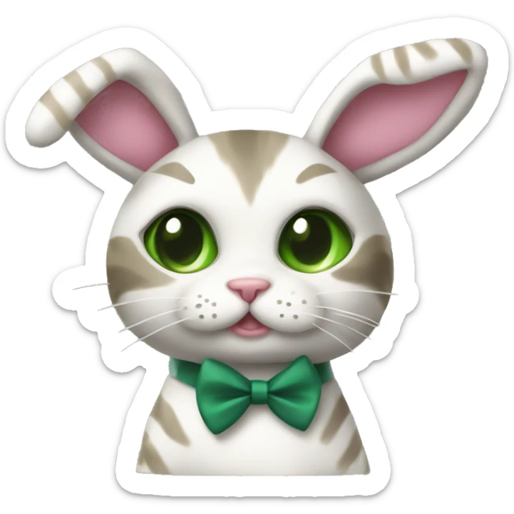 Stripes cat in a bunny COSTUME with pink bow tie and dark green eyes sticker
