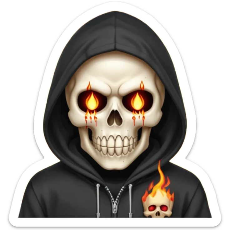 Bro I wanna skull with hoodie on the hoodie has to be on fire and I want matrix blood with the codes and weird numbers spilling out eyes and mouth almost give him a diamond grill in his mouth make it shinny where is the matrix symbols  sticker