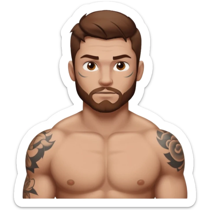 tattoo man, white skintone,brown hair, tattoos on face, more visible, bulky man with tattos on his chest. sticker