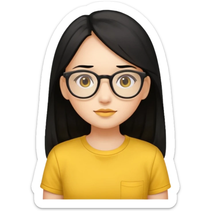 Nails cute with hello kitty wear glasses black long  hair wear, yellow shirt for circle profile picture sticker