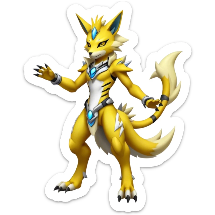  Cool Edgy Shiny Futuristic Ethereal Legendary Zeraora-Digimon-Renamon-hybrid full body sticker