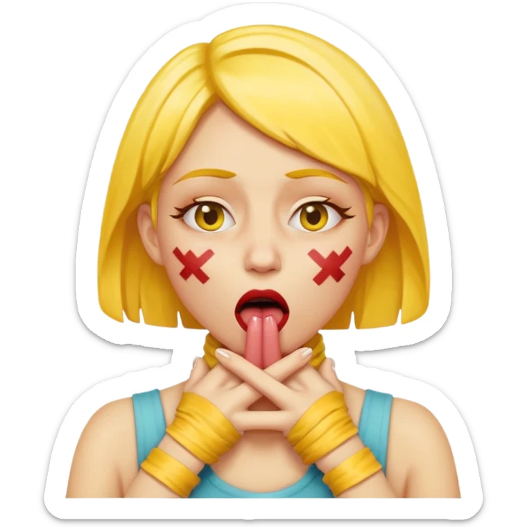 criss cross hands around throat choking self woman emoji tongue out yellow skin sticker