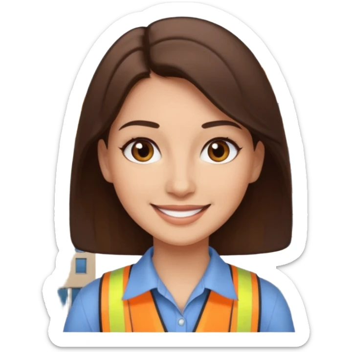 Arquitecta ojos marrones oscuros pestañas pelo marron por los hombros sonrie sticker