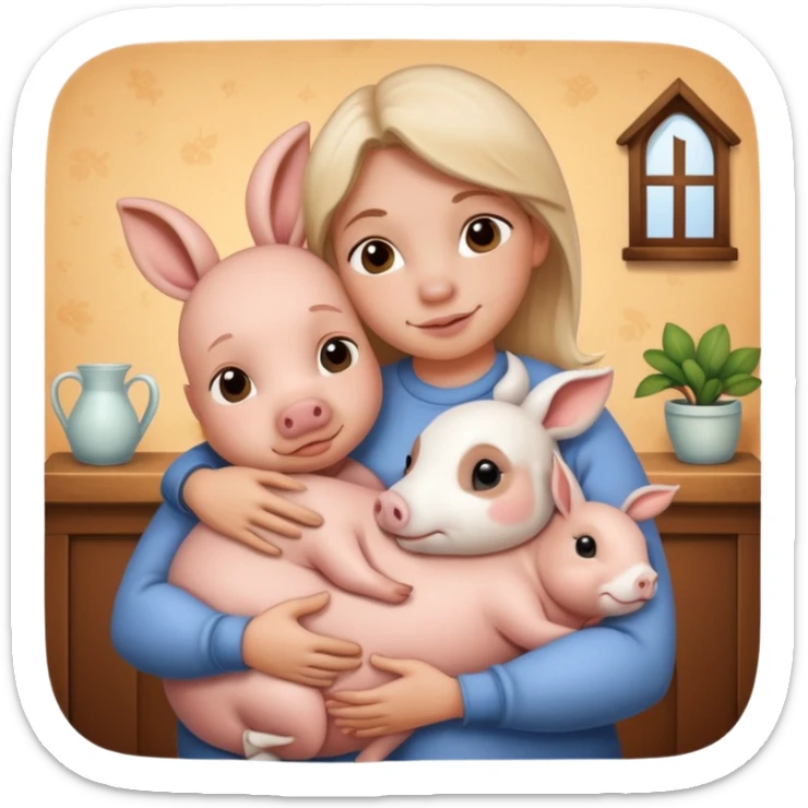 Home of rat, pig as parent hugging  cow, rabbit baby sticker