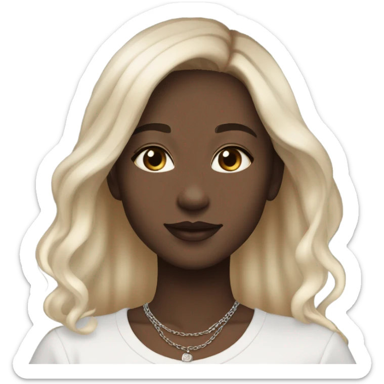 pale skinned girl with light brown to platinum blonde ombre hair and brown eyes, wearing a square neck black top and silver necklaces sticker