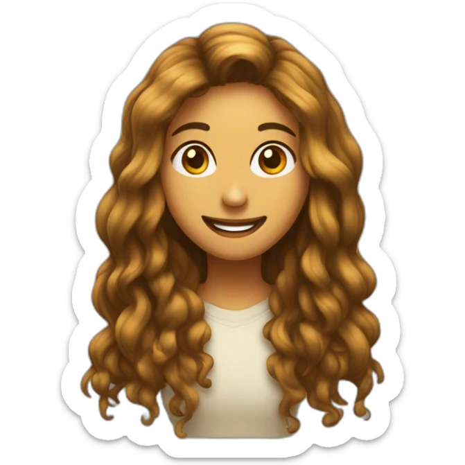 Chica castaña oscura pelo largo y ojos color miel un poco rasgados sonriendo sticker