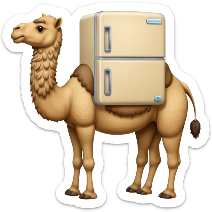 Camello con cuerpo de refrigerador sticker