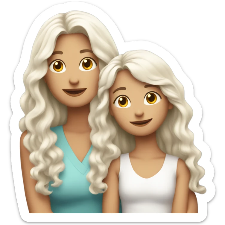 mum with straight long White hair and daughter with long curly brown and blonde hair hugging sticker