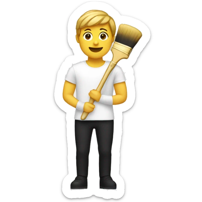 Person holding a golden brush in white and black clothing with a straight position and chin up sticker