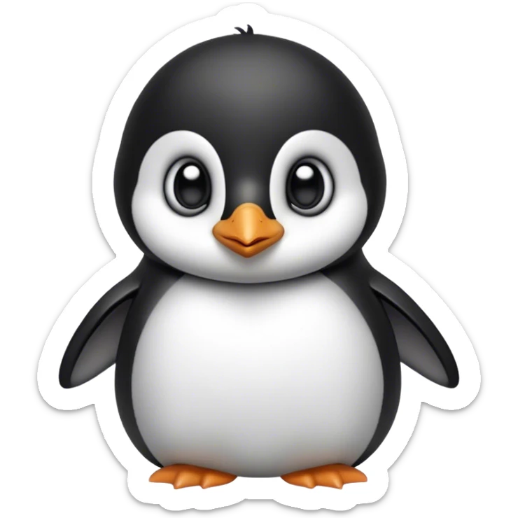 Cinematic Noble Baby Penguin Portrait Emoji, Poised with an air of innocent regality, featuring soft, downy feathers in crisp black and white and wide, soulful eyes, Simplified yet sharp and sophisticated features, highly detailed, glowing with a gentle, dignified polar glow, high shine, intelligent and charming, stylized with an air of cherubic majesty, focused and attentive, soft glowing outline, capturing the essence of a tiny arctic noble that feels as though it could waddle out of the screen with effortless authority! sticker