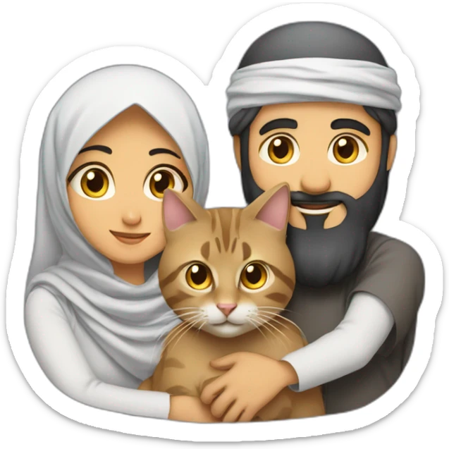 A muslim coupe with a arabic man and a hijabi arab girl with a cat in their arms sticker