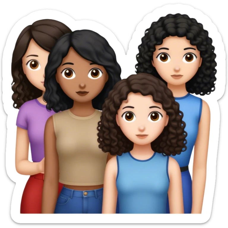 Three girls ,  two with black hair and one with brown, one black haired girl has pin straight hair, the other has curly hair and the brunette has brown hair. All of them with their back facing me sticker