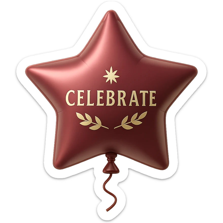 shiny burgundy star shaped party balloon with metallic shine and celebration theme sticker