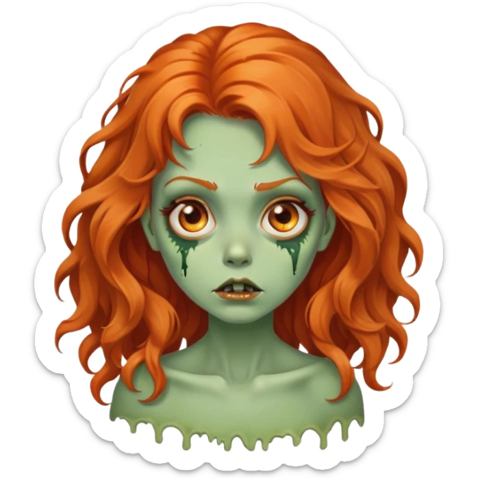 garota zumbi verde com o cabelo grande e ondulado cor laranja e olhos castanhos sticker