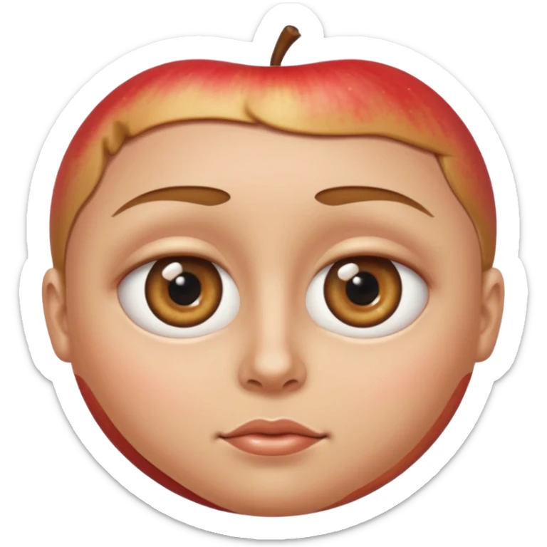 person with one big eye and one small eye, realistic eye shapes, apple emoji style sticker