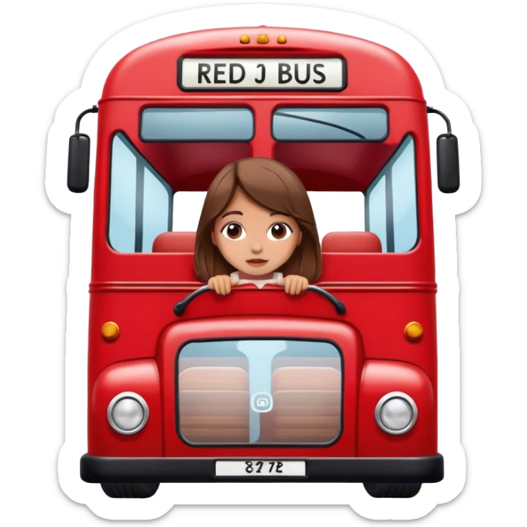  Little white girl with brown hair on a double-decker red bus sticker
