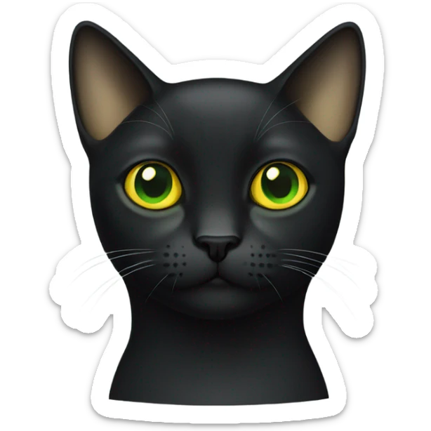 black shorthair cat with eyes that are green around the black pupil and yellow around it sticker