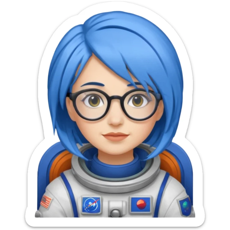 Female astronaut with blue hair, wear glasses, non helmet sticker