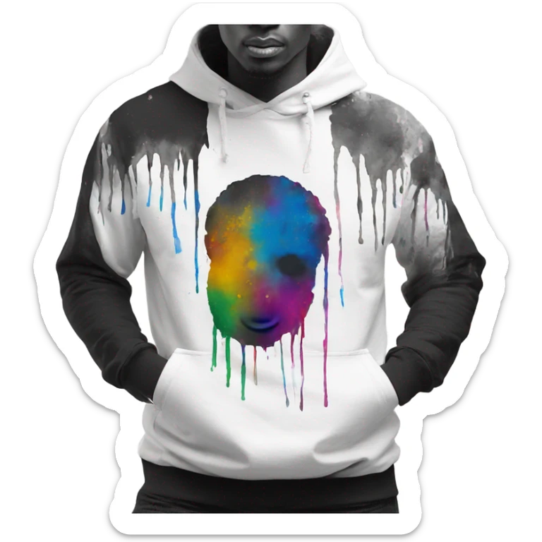 Hoodies tshirts black And white with stains of painting colors  sticker