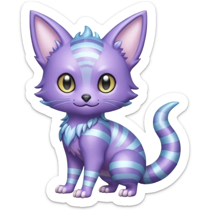 Shiny Iridescent Pastel-Lavender Frosted Glossy Crystal-Striped Noibat-Litten-Trico-hybrid creature (full body) sticker